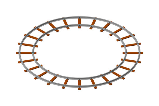 Round railway track. Isolated on white background. 3d Vector illustration.