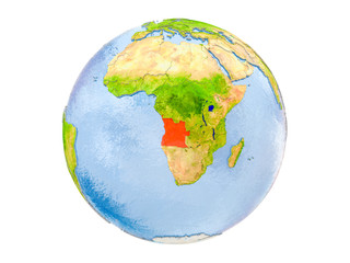 Angola on globe isolated
