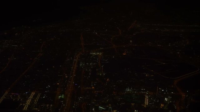 Night view of the city from an airplane.