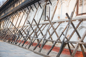 The building of Patan Dubar square is during reconstruction after earthquake April 2015