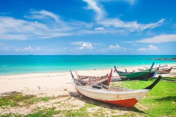 Fototapeta na wymiar beach and fishing boat, koh Lanta, Thailand