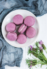 Plate with lavender macarons