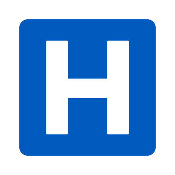 Blue hospital sign with the letter h icon flat vector icon for apps and websites