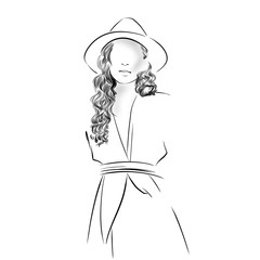 line art of a girl with no eyes