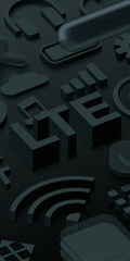 Black 3d LTE background with web symbols.