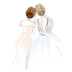 beautiful bride and maid of honor leaning to each other
