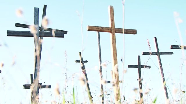 Many wooden crosses
