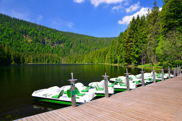Moraine lake Grosser Arbersee in National park Bavarian forest. Germany.