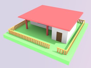 Maqueta 3d de casa habilitaci&oacute;n, vista superior derecha