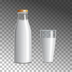 Milk bottle and glass with milk