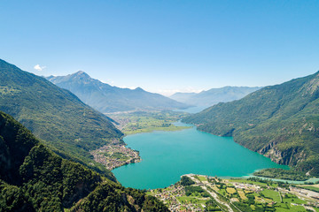 Fototapeta na wymiar Lago di Novate Mezzola e Pian di Spagna (IT) - Vista aerea panoramica 