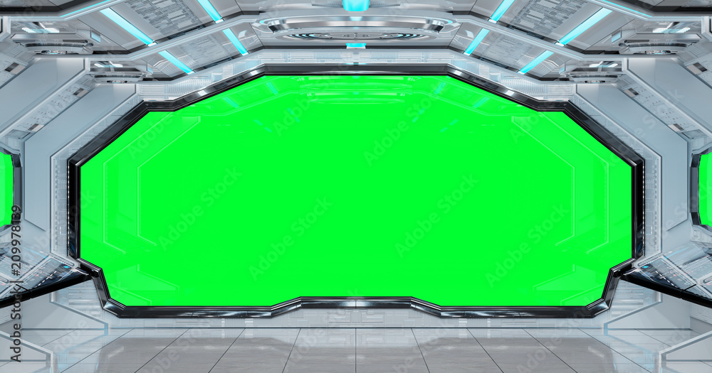 Aufkleber white clean spaceship interior background 3d rendering