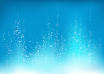 Obraz na płótnie Canvas Undersea blue fizzing air, water or oxygen bubbles vector texture.