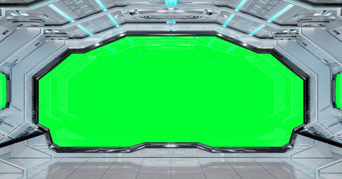 Fototapeta White clean spaceship interior background 3D rendering