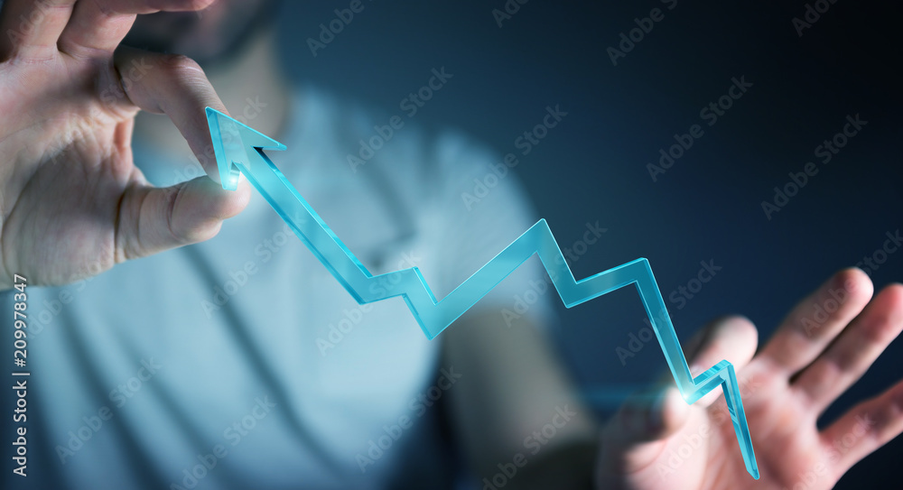 Poster businessman using digital modern arrow 3d rendering