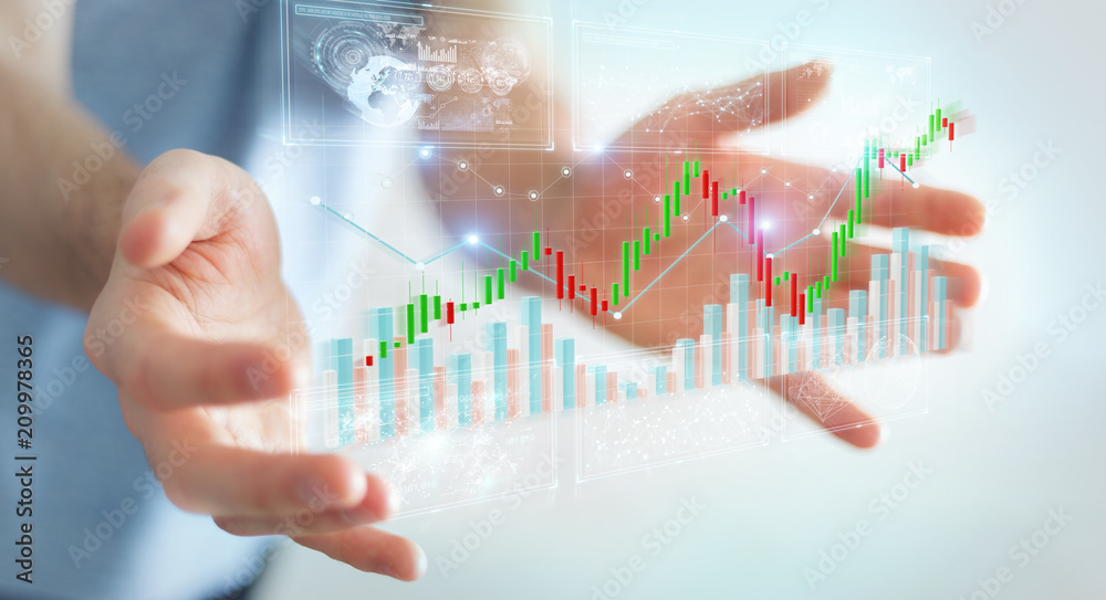 Aufkleber Businessman using 3D rendering stock exchange datas and charts