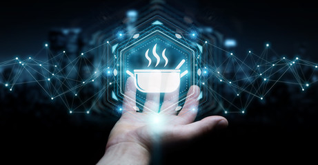 Businessman using application to order home made food online 3D rendering