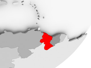 Guyana in red on grey map