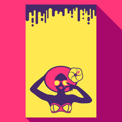 Hot tan girl in bikini in flat pop art style