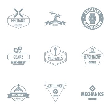 Mechanical gear logo set. Simple set of 9 mechanical gear vector logo for web isolated on white background