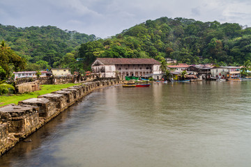 Fototapeta na wymiar Fuerte San Jeronimo fortress and Real Aduana customs house in Portobelo village, Panama