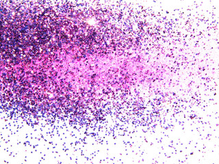 Purple glitter sparkles on white background. Can be used as place for text, for greeting or...