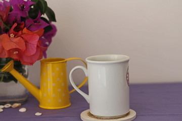 cup, tea, drink, coffee, white, beverage, breakfast, flowers,