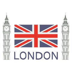 Fototapeta na wymiar Set for design on London. Great Britain. Big Ben Tower. Vector graphics to design.