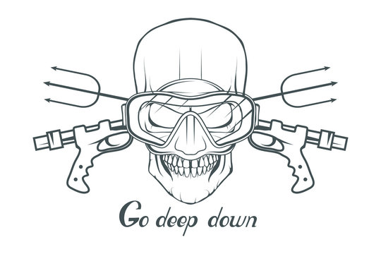 Diving. Scuba diving logo. Diver mask. Scuba-diving helmet. Skull in the mask of a diver. Vector graphics to design.