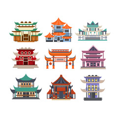 Traditional pagoda buildings set, Asian architecture objects vector Illustrations on a white background
