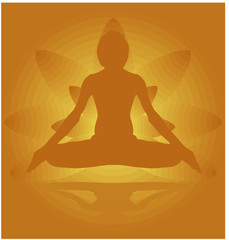 Yoga Day meditation padmasana pose banner against golden lotus petals with beautiful gradient vector design colour on Golden Background