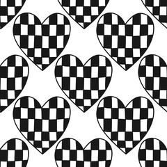 Decorative hearts. Black and white illustration for coloring book or page. Seamless pattern, love background.
