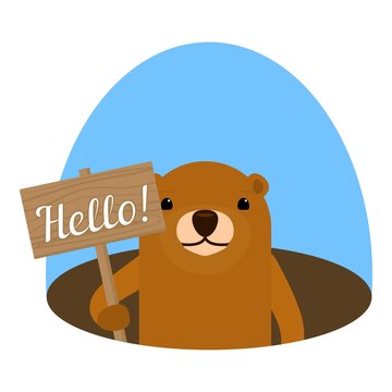 Groundhog hello board icon. Flat illustration of groundhog hello board vector icon for web design