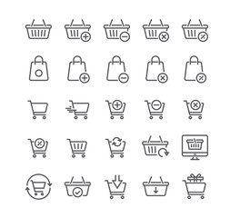 Editable simple line stroke vector icon set Shopping Cart Related Vector Line Icons. Contains such Icons as Express Checkout, m-commerce, Add, Delete, Refresh and more.48x48 Pixel Perfect.