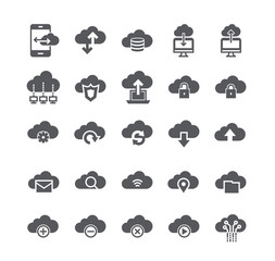Simple flat high quality vector icon set,Computer Cloud Internet System, Data Sharing, Transfer, Settings, Synchronization, Safety, Server.48x48 Pixel Perfect.