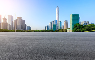 Fototapeta na wymiar Asphalt road and modern city commercial buildings panorama in Shenzhen