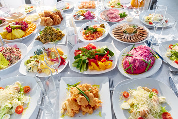 food on a festive table in a restaurant