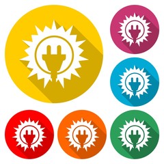 Solar energy design, Power electricity sun icon, color icon with long shadow