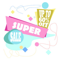 Sale special offer flat banner, up to 50 percent's off. Vector.