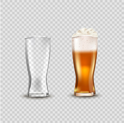 Glass cup with beer, ads soap beer attractive beer mockup in 3d template on transparent background stock illustration