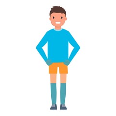 Happy goalkeeper icon. Flat illustration of happy goalkeeper vector icon for web design