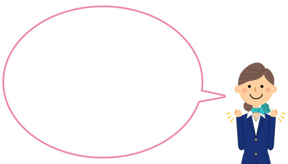 ガッツポーズをする制服の女性　ふきだし