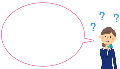 疑問に思う制服の女性　ふきだし