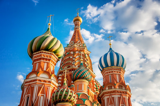 Domes of the famous Head of St. Basil's Cathedral on Red square, Moscow, Russia