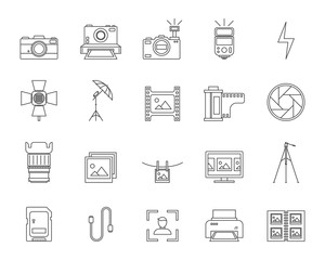 Photography Signs Black Thin Line Icon Set. Vector