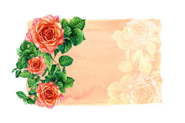 Card with watercolor rose and background for text.