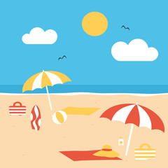 Fototapeta na wymiar cute flat cartoon vector summer beach background