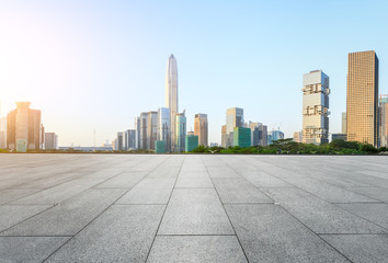 empty square floor and modern city skyline in Shenzhen,China
