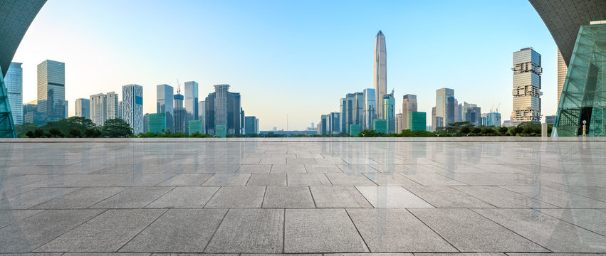 empty square floor and modern city skyline panorama in Shenzhen,China