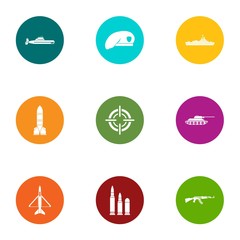 Fototapeta premium Defense equipment icons set. Flat set of 9 defense equipment vector icons for web isolated on white background